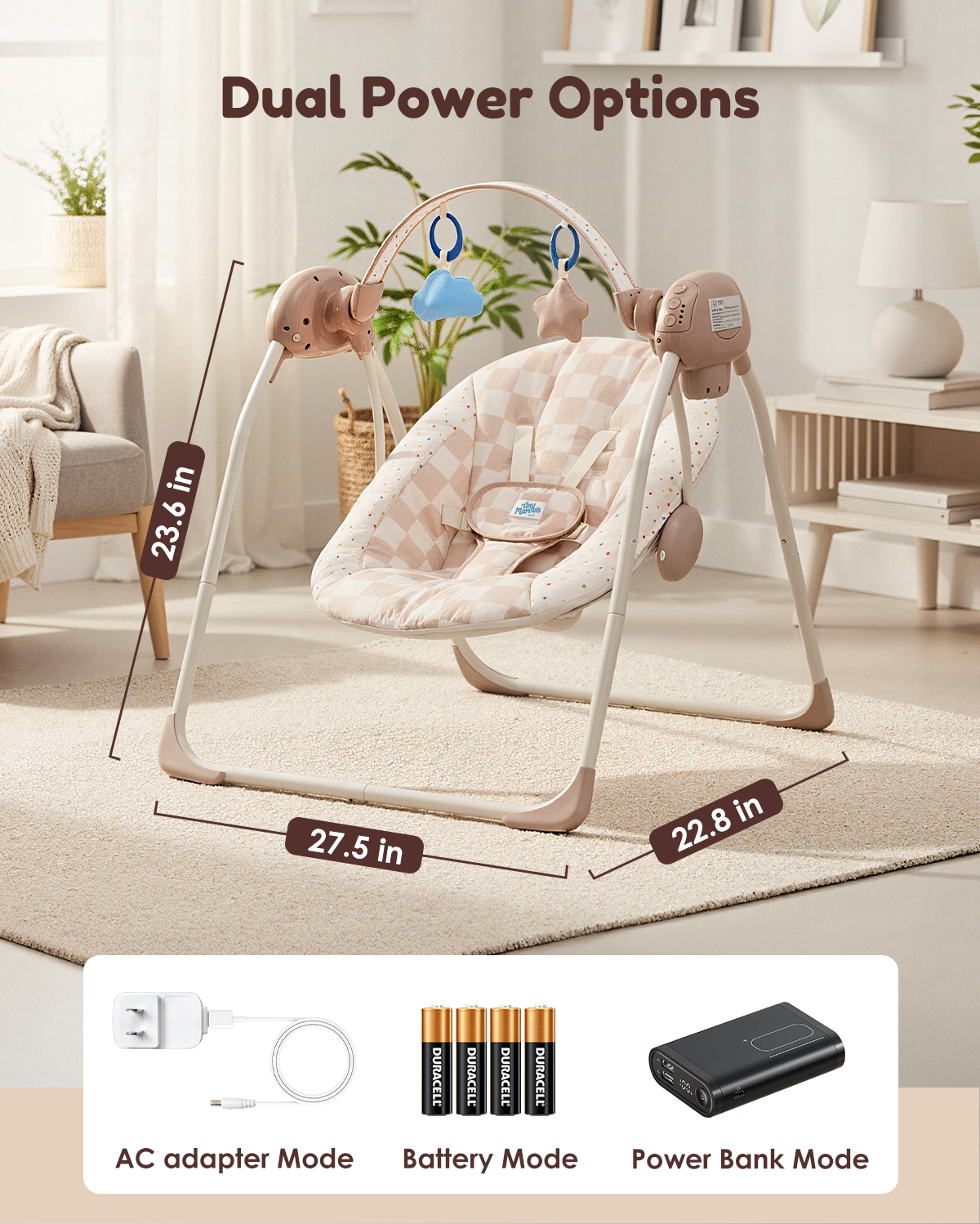 Tiny Marvels Baby Swing for Infants, Portable with 5 Speeds photo 4