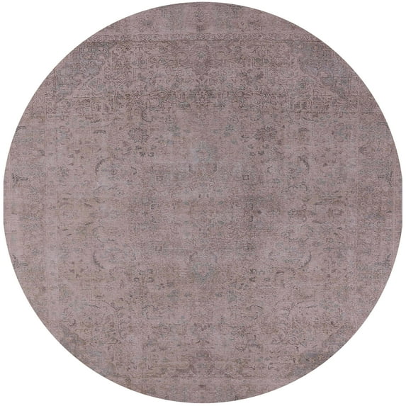 Ahgly Company Machine Washable Indoor Round Industrial Modern Rose Dust Purple Area Rugs, 3' Round