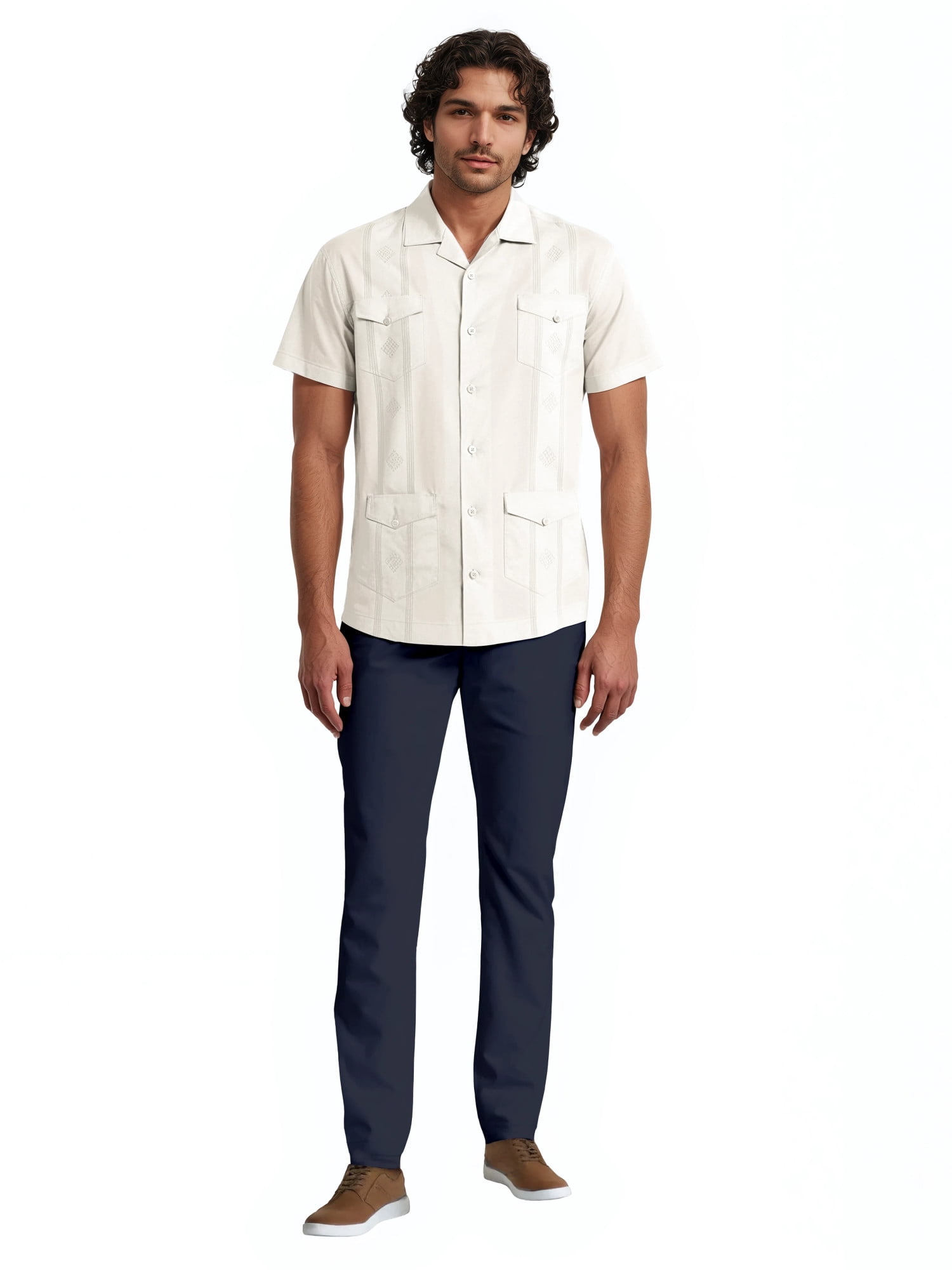 Havanera Men's and Big Men's Camp Collar Guayabera Short Sleeve Button-Down Shirt, Sizes S-5XL