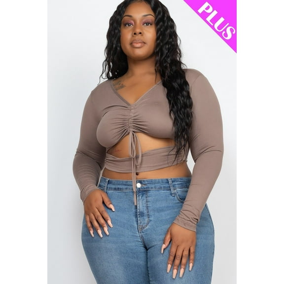 Plus Size Drawstring Ruched Cutout Crop Top 1XL