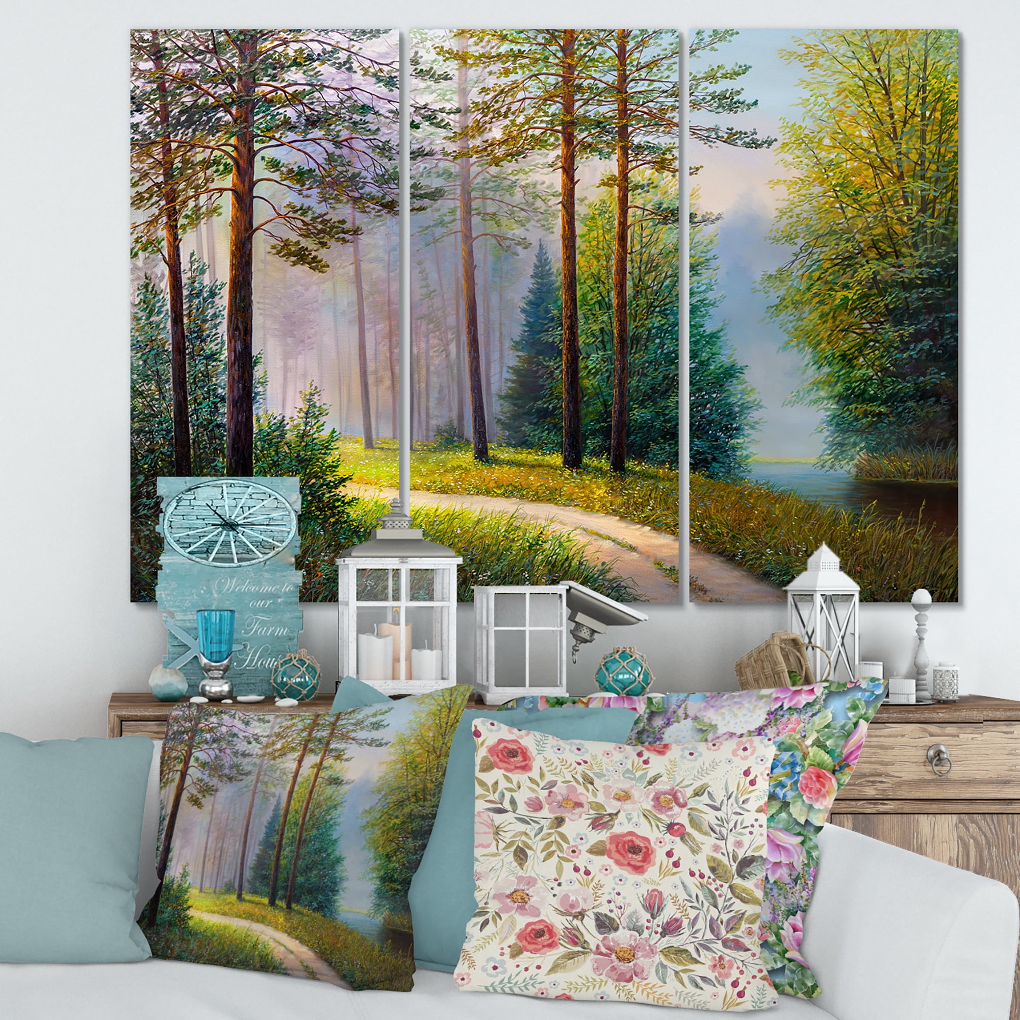 Designart ' Subtle Sunset Light Through The Trees II ' Lake House Canvas Wall Art Print