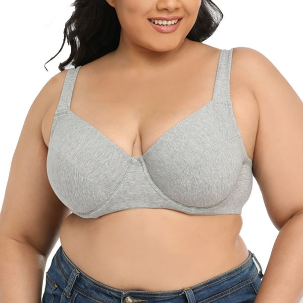 Lady Full Cup , Gathered Breasts Comfortable O Shaped Buckle Women Full  Coverage For Leisure Grey 42C