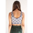 thumbnail image 4 of Hazy Blue Checkered Seamless Crop Tank - Women's Casual Sleeveless Top, 4 of 4