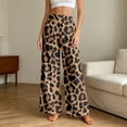 thumbnail image 5 of RUTAYY Women's Pants Wide Leg Leopard Print High Waist Elastic Waist Side Pockets Loose Casual Vacation Trousers Coffee, 5 of 6