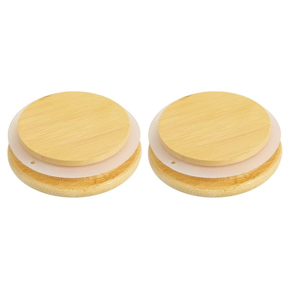 2Pack 2.69 Inch, Bamboo Lids with Silicone Sealing Rings, Wooden Mason Jar Lids