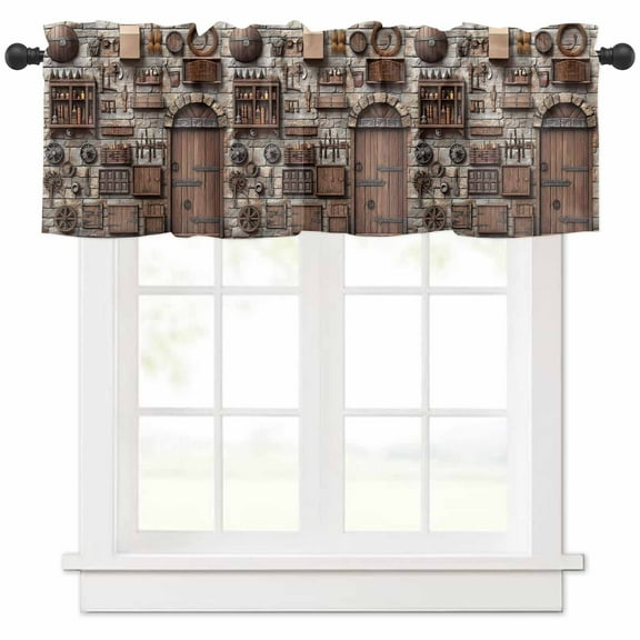 Rustic Antique Valances for Windows Farmhouse Kitchen Curtains Valances Rod Pocket Valance Curtains for Kitchen Windows Medieval Historical Wooden Vintage Window Valances for Bathroom Bedroom 42"x12"