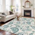 thumbnail image 3 of Farmhouse Turquoise Floral Washable Area Rug 6 x 9 ft Linen Boho Flower Rustic Country , Soft Non Slip Rugs Stain Repellent Indoor Felt Carpet for Living Dining Room Bedroom Home Office, 3 of 9