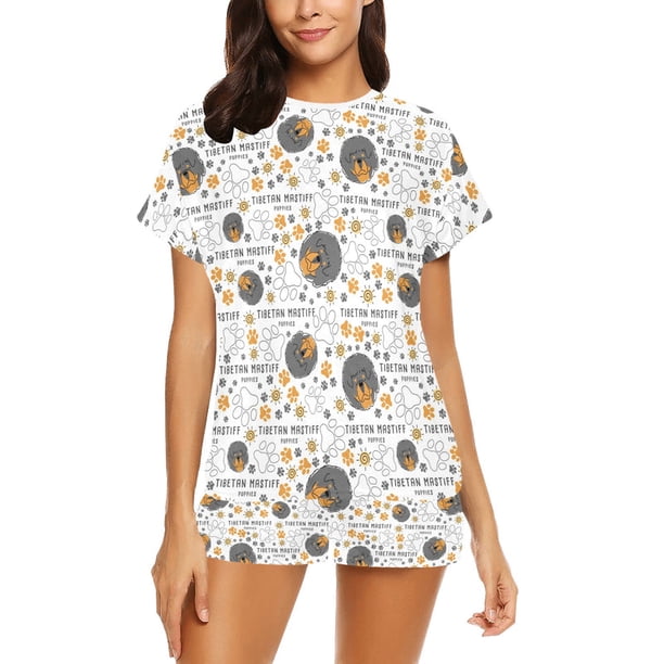 Mastines Tibetanos Diseño Estampado LKS302 Conjunto de Pijama Corto para Mujer