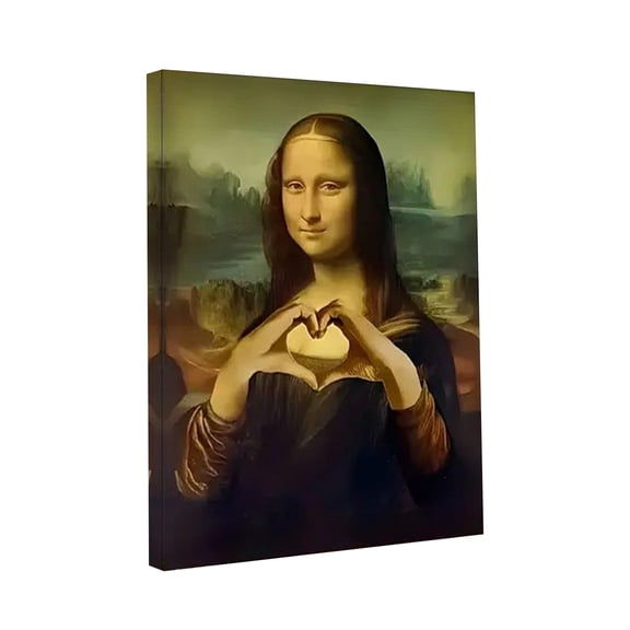 Mona Lisa Bathroom Art, Mona Lisa Making A Heart Gesture Picture Poster, Humor Whimsical Funny Home Decor Bathroom Wall Art(Framed 11.8x15.7in)