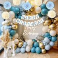 thumbnail image 6 of YANSION Beige Blue Balloon Kit, Baby Blue Metallic Gold Latex Balloons, Happy Birthday Banner, Paper Pom Pom Flower, Tablecloth for 13th 16th 18th 30th 40th 50th 60th, Birthday Decorations Men Women, 6 of 7