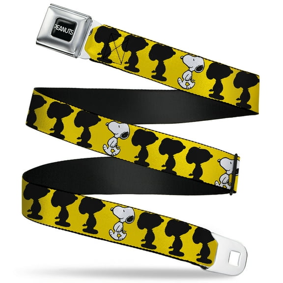 Peanuts Worldwide LLC Belt, Seatbelt Buckle Belt, Peanuts 75th Anniversary Snoopy Walking Silhouette Pose Yellow Black White, 30 to 44 Inches