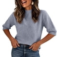thumbnail image 2 of Garbnen Women Ribbed Shirt Knit Mock Neck Half Sleeve Womens Tops Fitted Fashion Spring Stretch Basic Tunic Sweaters for Women Gray M, 2 of 5