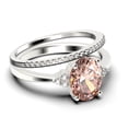 thumbnail image 2 of Dazzling Minimalist 2.00 Carat Oval Cut Morganite And Diamond Moissanite Engagement Ring, Wedding Ring, One Matching Band in Silver With 18k White Gold Plating Gift For Loveria, Promise Ring, 2 of 3