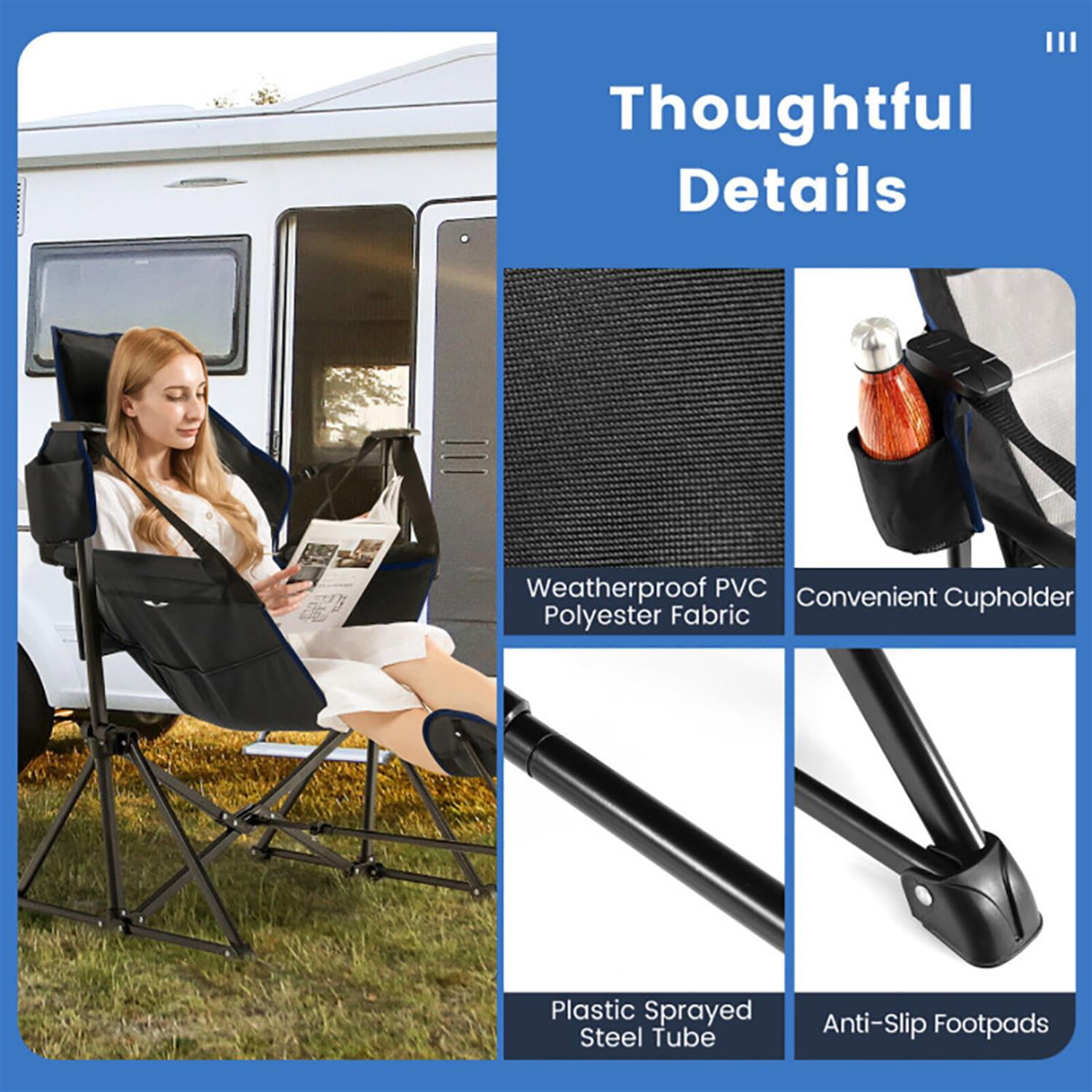 Spaco Portable Camping Hammock Chair with Retractable Footrest and Carrying Bag, Outdoor Folding Patio Chair, Black