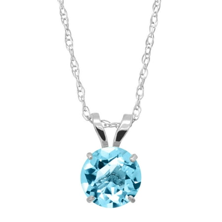 Blue Topaz Locket - 1 ct Natural Swiss Blue Topaz Round-Cut Solitaire Pendant Necklace in 10kt White Gold