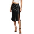 thumbnail image 4 of Hesxuno Women Satin Midi Skirts High Waist Slit A Line Skirt Elegant Fishtail Solid Skirts Wedding Event Comfortable Skirts Black XXL, 4 of 6