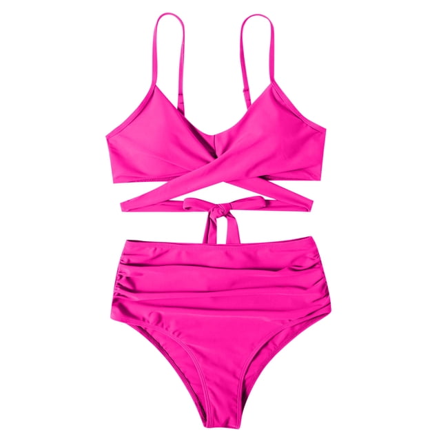 DPTALR Women Split Swimsuit Show Waist Printing Cross Bikini