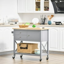HOMCOM Rolling Kitchen Cart with Butcher Block Style Top and Wheels, Grey
