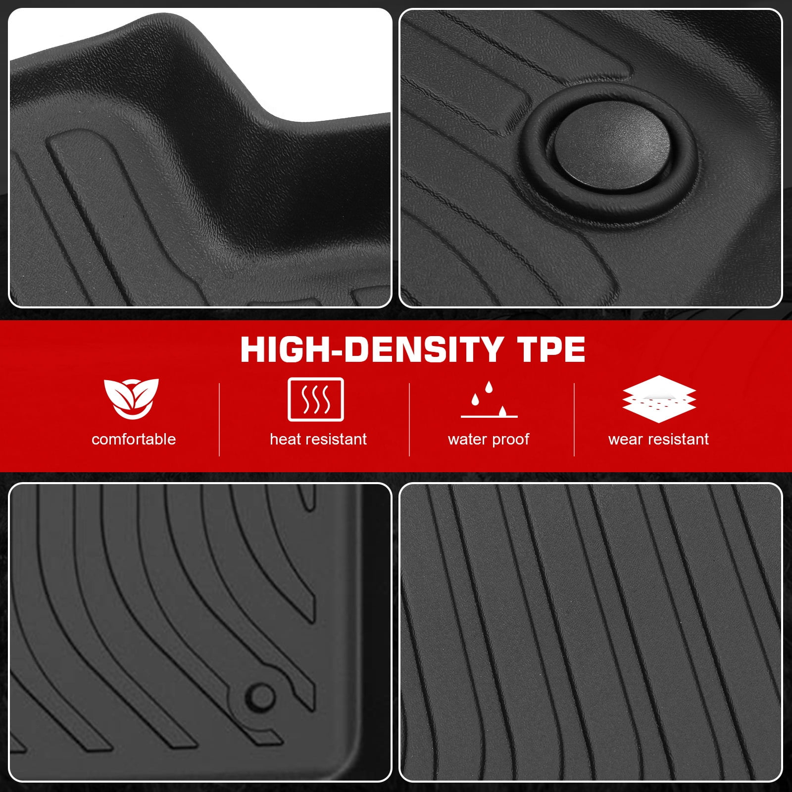 Ikon Motorsports 3D TPE Floor Mats Compatible with 2018-2024 Volkswagen Tiguan 5/7 Seats, All Weather Waterproof Anti-Slip Floor Liners Front & 2nd Row Full Set Car Interior Accessories Black