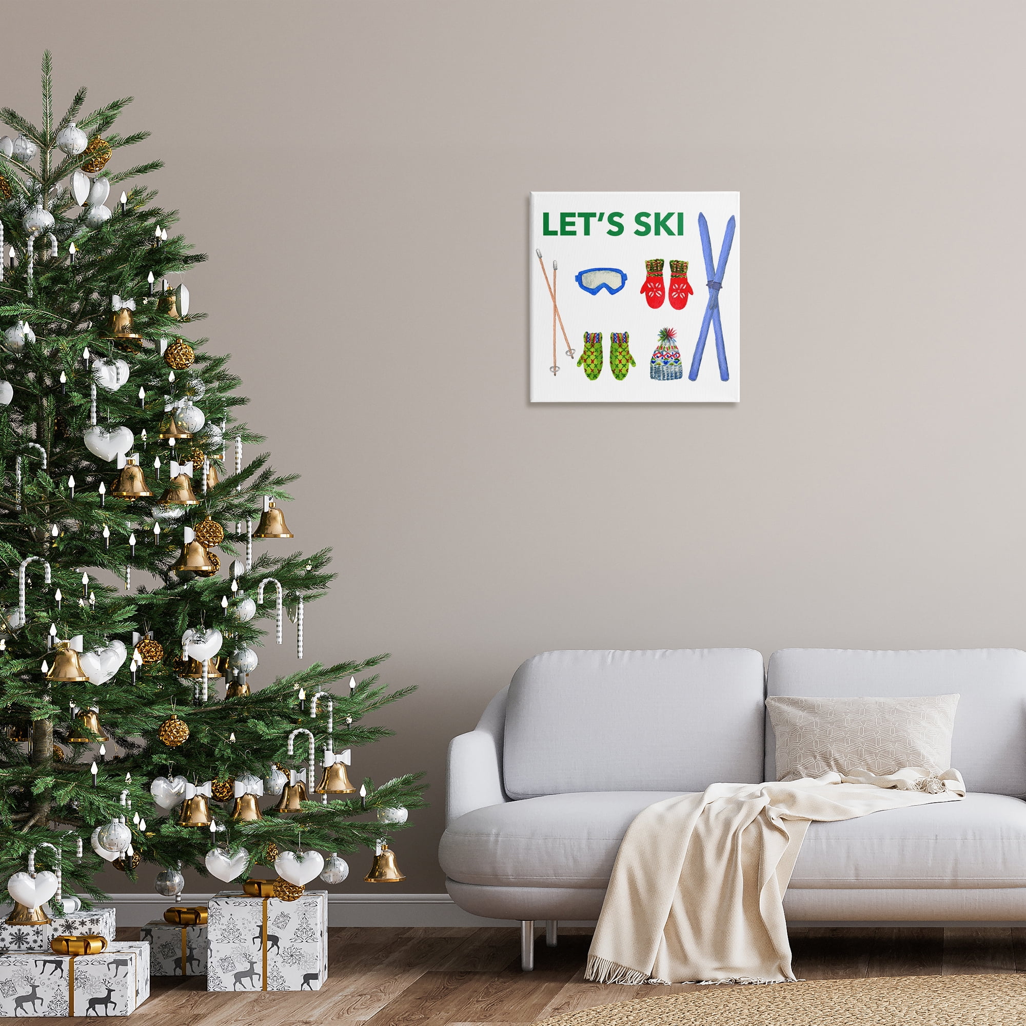 Stupell Industries Let's Ski on White Sports Painting Gallery Wrapped Canvas Art Prints Wall Art, 24 x 24