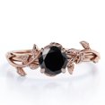 thumbnail image 1 of JeenMata Anillo de Compromiso con Diamante Negro de 0,50 Quilates Creado en Laboratorio Corte Redondo, Forma de Hoja y Enredadera, Baño de Oro Rosa de 18 K sobre Plata, 1 of 6