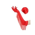 thumbnail image 3 of Women's Long Satin Finger Gloves with Tassels Arm Warmer Elbow Length Sleeves for Female Halloween Opera Dance Wedding Party Red, 3 of 6