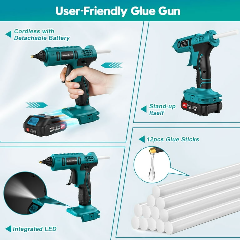 Hot Glue Gun 20V Cordless Glue Gun Full Size with 12 Pcs Glue