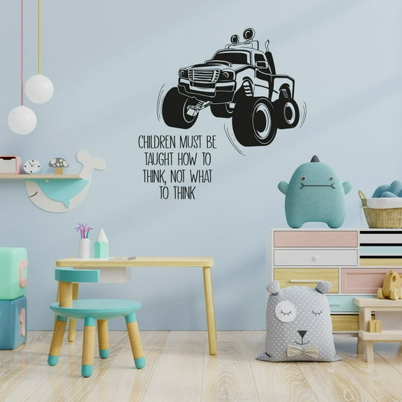 What To Think Life Quote Monster Truck Toy Car Wall Sticker Art Decal for Girls Boys Room Bedroom Nursery Kindergarten House Fun Home Decor Stickers Wall Art Vinyl Decoration Size (20x20 inch)