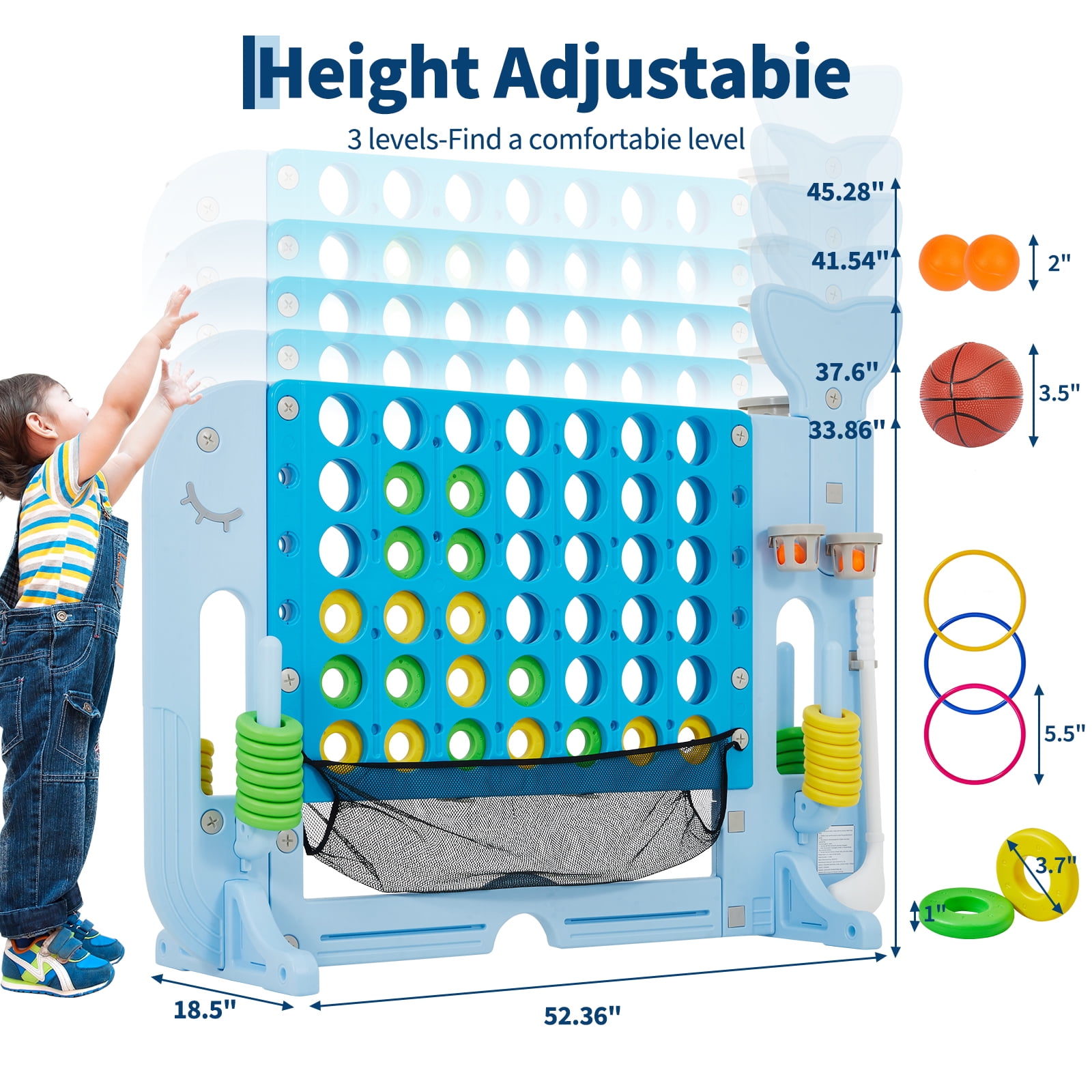 Accreate Giant 4 Connect Outdoor Game, Adjustable Height, with Golf/Basketball/Ring Toss​, Quick-Release Slider, for Family Game Night Essential, Outdoor Camping Party Game, Team Building Events