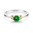 thumbnail image 2 of Gem Stone King 925 Sterling Silver and 10K Yellow Gold Green Created Emerald Solitaire Engagement Ring for Women (0.84 Cttw, Round 5MM, Gemstone May Birthstone, Size 5), 2 of 4