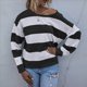 thumbnail image 5 of Camisas de Larga para Mujer, Blusas Casuales Holgadas A Rayas, Suéteres de Punto Negro L, 5 of 9