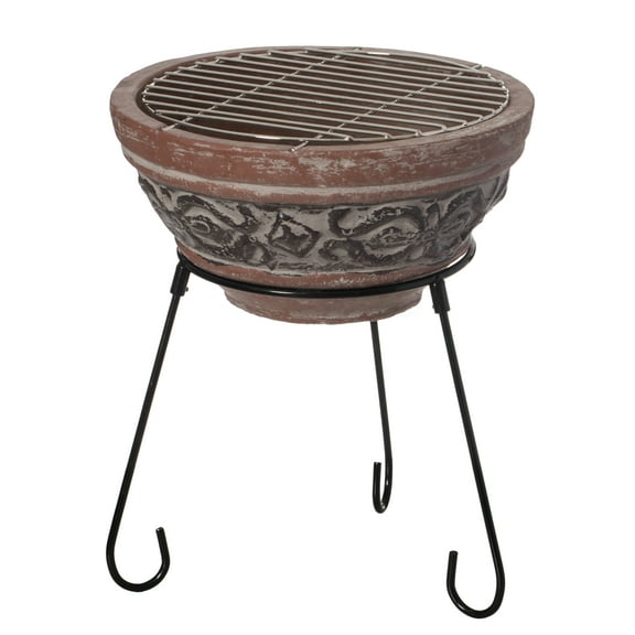 Vintiquewise 13.25" x 7.25" Round Clay Fire Pit with Metal Stand