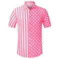 thumbnail image 1 of Lars Amadeus Camisa hawaiana de manga corta con botones y lunares a rayas de verano para hombre Rosa blanco L, 1 of 6