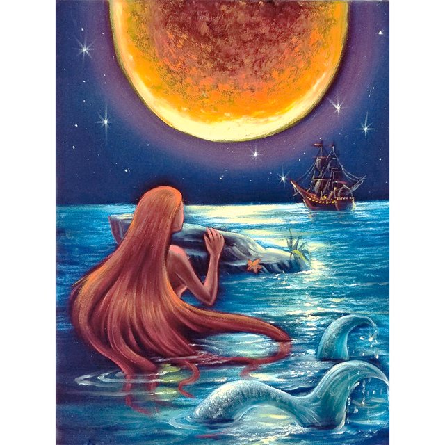 Cuadros Decorativos 5D playa sirena mosaico diamante pintura dibujo completo redondo taladro arte artesanía JShteea Nuevos Originales