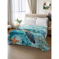 thumbnail image 2 of Turquoise Turtle Twim XL Size Flat Sheet, Wrinkleproof & Fadeproof Cooling Flat Bed Sheet Only, Farmhouse Coastal Starfish Seaweeds Breathable Soft Bedding Top Sheets 66 x 102 Inches, 2 of 8