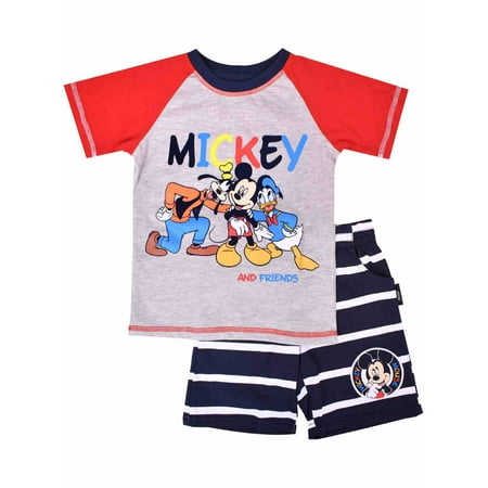 Disney Toddler Boys Mickey Mouse & Friends Outfit Shirt & Stripe Shorts