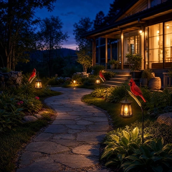 Cardinal Solar Light—A Beautiful Garden Light that Feels Full of Life, Outdoor Stake Yard Decor, Red Bird Lantern, Gift for Mom, Warm Glow Lantern for Patio Lawn Porch(1PC)