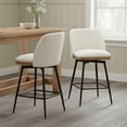 thumbnail image 4 of Swivel Counter Height Bar Stools Set of 3, 26" Upholstered Linen Fabric Bar Stools with Back, Wood Trim, Upholstered Counter Chairs for Kitchen Island, Chenille White, 4 of 17