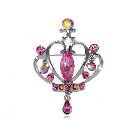Queens Royal Crown Pin - UK Crafty Rose Pink Stylish Rhinestone Royal Princess Crown Fashion Pin Brooch