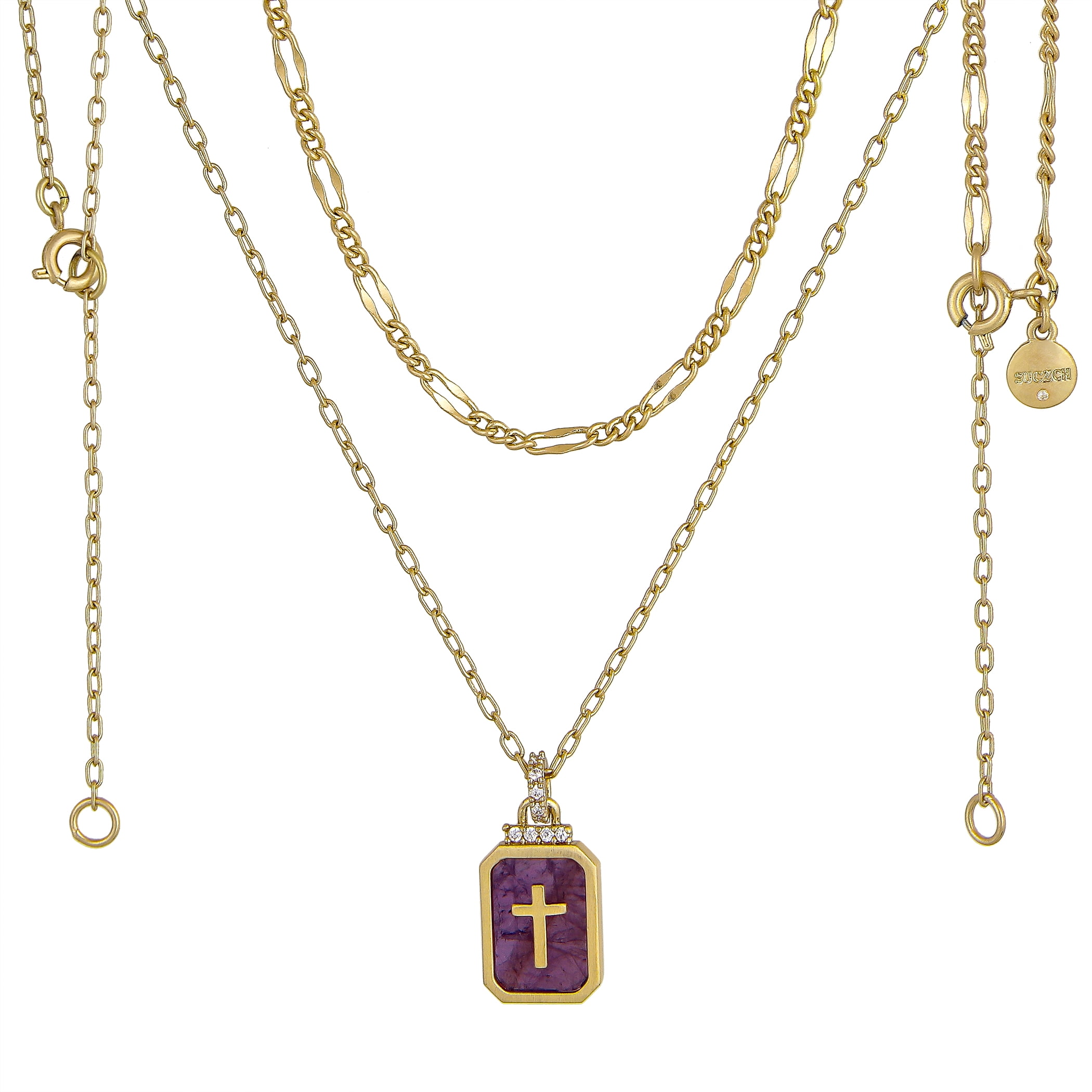 Believe by Brilliance 14KT Gold Flash Plated Double Necklace Set with Genuine Stone Adult