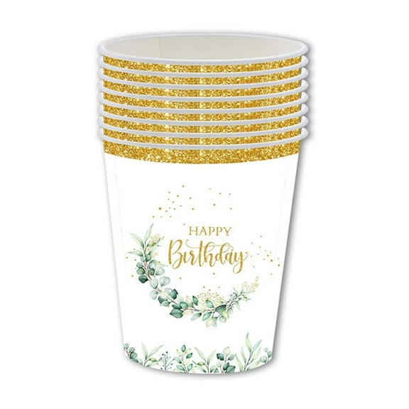 Guozer 20PCS Disposable Paper Cups Happy Birthday Party Supplies Set Leaf Themed Disposable Tableware