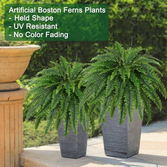Fake Ferns Plant ,2PCS Artificial Hanging Plants,with Leaves for Indoor Outside Decorations for Front Porch Garden Balcony Patio Home Decor (2, Light Green)