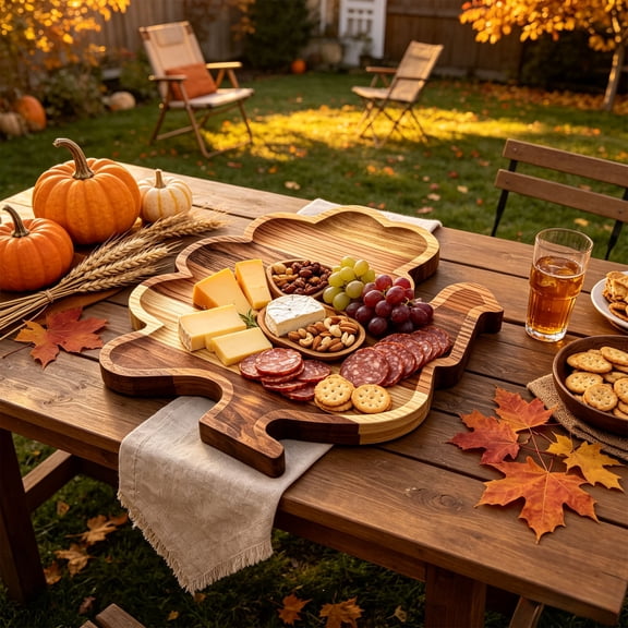 Fiaya Women Rustic Wooden Platter, 11 Inch Tray for Snacks & Desserts, Thanksgiving Dinnerware, Farmhouse Table Decor, Natural Wood, Brown