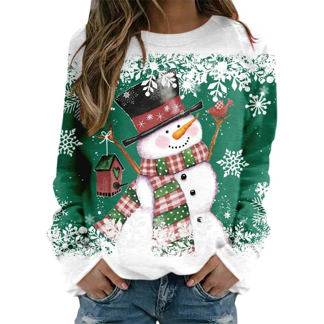 2025 Chandails de Noël pour Femmes Col Rond Convenant aux Adolescentes s Long Décontracté Manches Longues Chandail à Col Rond Mignon Tenue d'Athlète Femmes Renne Graphique Noël