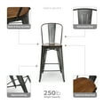 thumbnail image 4 of OFM 161 Collection Industrial Modern 4 Pack 26" High Back Metal Stools with Solid Ash Wood Seats, Galvanized Steel Bar Stools, in Gunmetal/Walnut (161-26-GM-WNT-4), 4 of 16