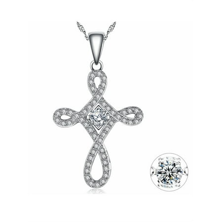 Cut Diamond Cross Dancing Diamond Sterling Silver Vintage Cross Shaped Round Cut 0.16 TCW Dancing CZ in Motion Pendant Necklance with free 18 Chain ()