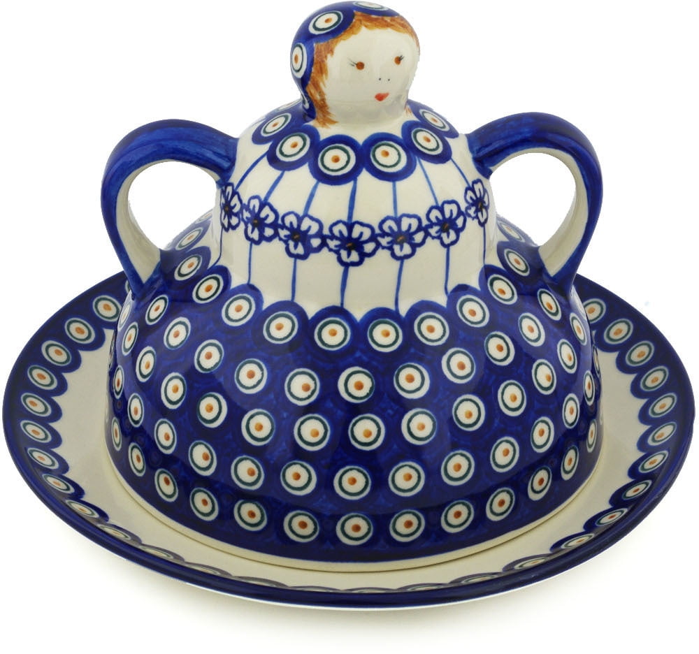 Polish Pottery 10¼-inch Cheese Lady (Flowering Peacock Theme) Hand ...