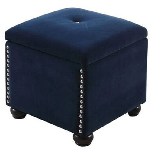 16 5 Tall Storage Bench With Additional Ottoman Navy Blue Suede