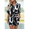 thumbnail image 5 of Women'S Summer 2 Piece Floral Print Blouse Long Sleeve Button Down Shirts Tops Lounge Shorts Casual Tracksuit Set black S, 5 of 9