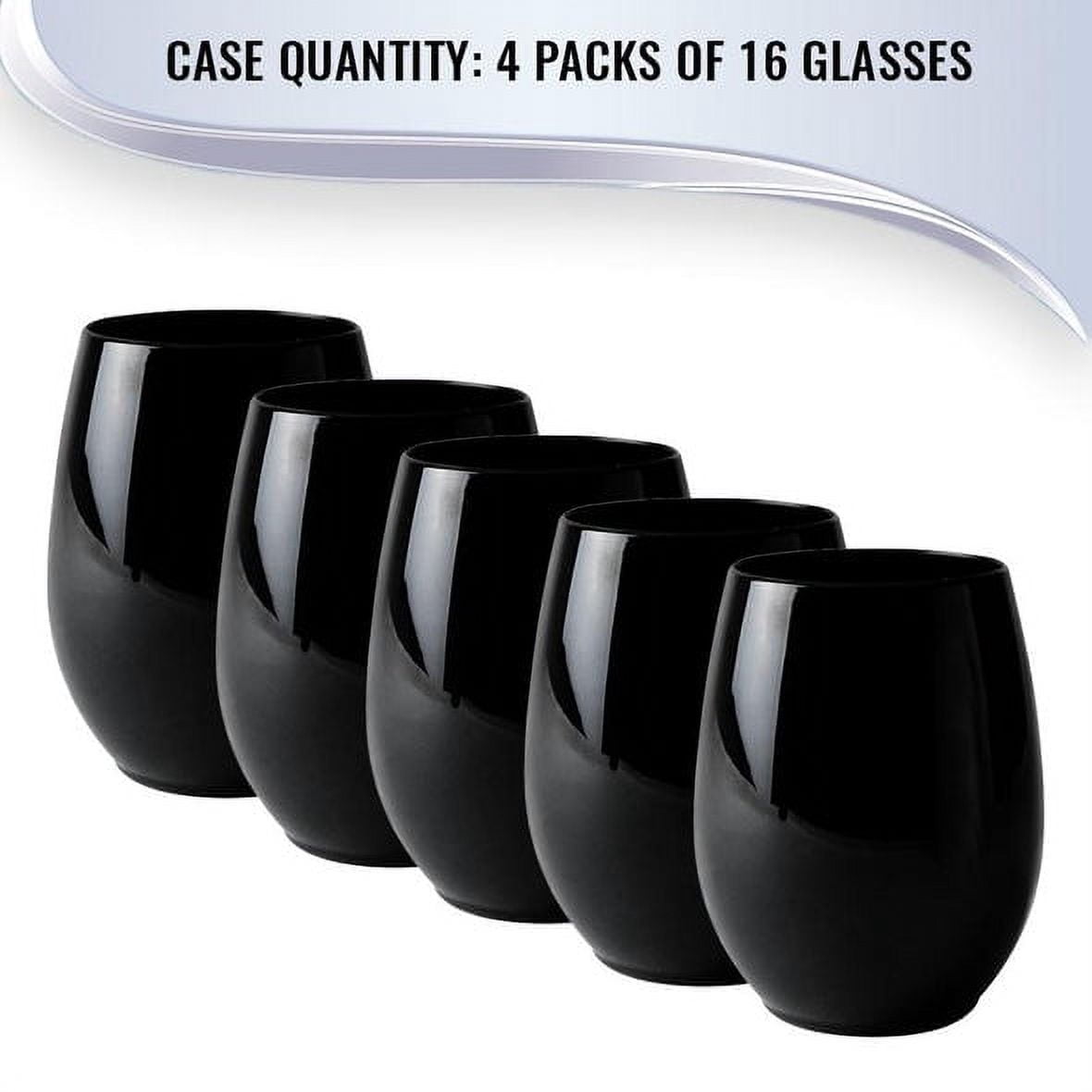 Smarty 12 oz. Black Elegant Stemless Plastic Wine Glasses 64ct